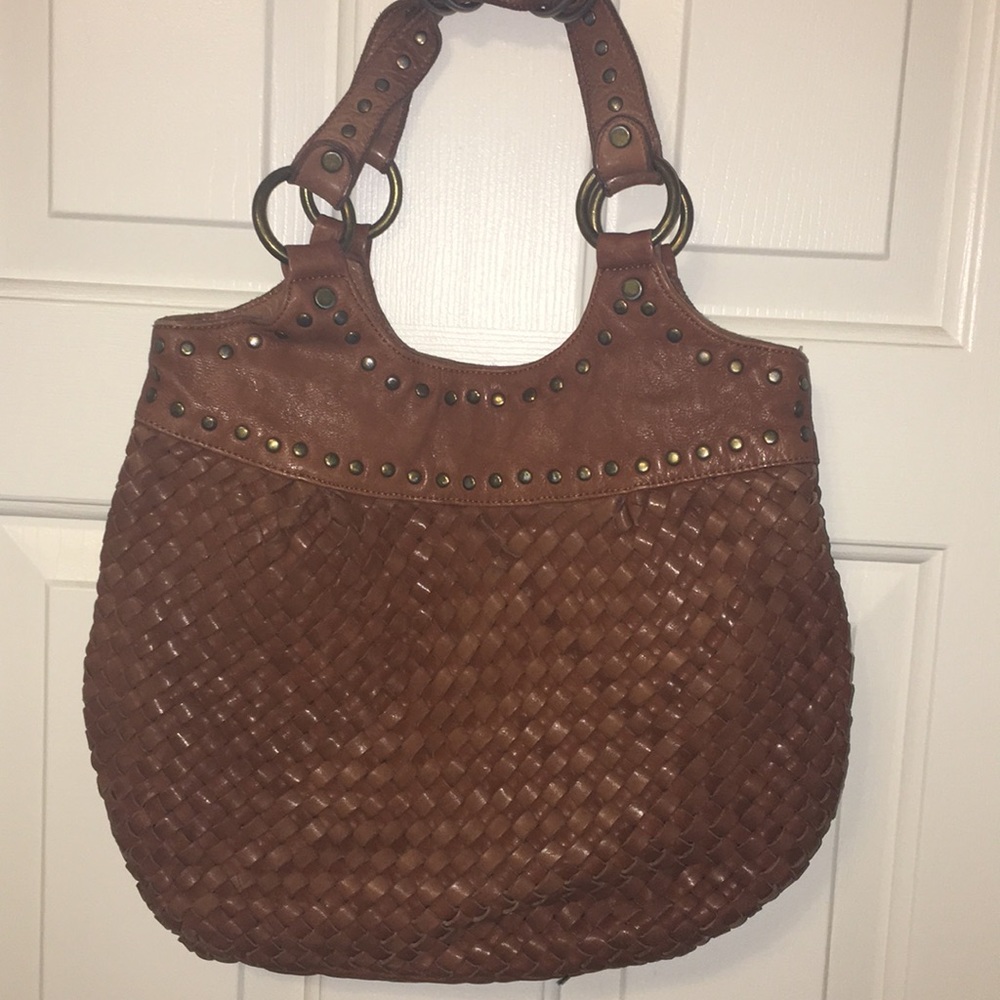 Fossil basket weave leather satchel purse